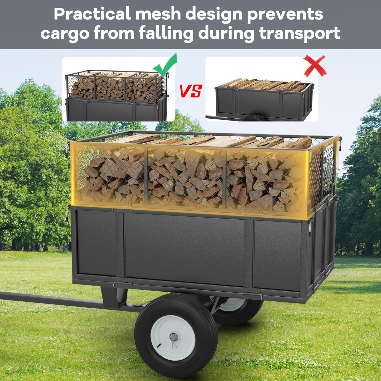 GAOMON Heavy Duty Utility Trailer for ATV/UTV, 750lbs Capacity Garden Dump Cart, Removable Sides, Pneumatic Tires, Hitch Compatible Pull-Behind Yard Cart for Lawn Mower, Tractor, Farm