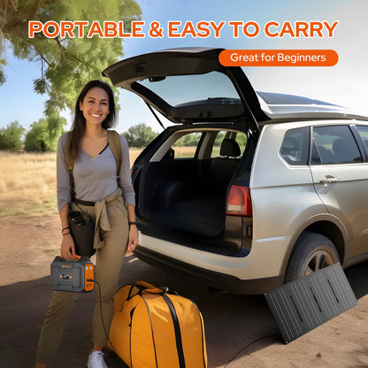 Portable Solar Power Station with Foldable Solar Panel 30W, 100W 110V AC Outlet Camping Solar Power Bank cwith Panels, DC Battery Power Pack for Laptop Smart Devices RV Outdoor Backup