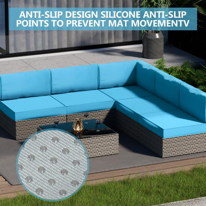 Cethytirko 14 Piece Outdoor Patio Waterproof Cushion Covers, Fits 6-Seat Wicker Rattan Sectional Couch Chair Furniture Cover Replacement Set - Fade-Resistant Patio Cushion Covers with Zipper
