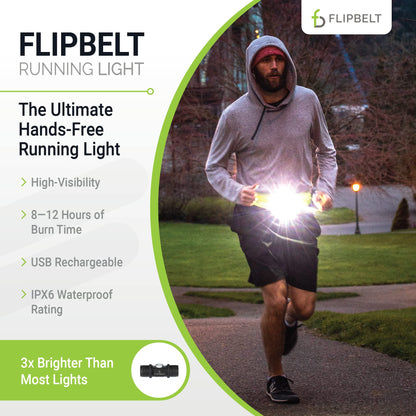 FlipBelt Night Running Light Waist Lamp | USA Company | USB Rechargeable, 500 Lumens, Waterproof, Adjustable Brightness | White LED Lights for Runners