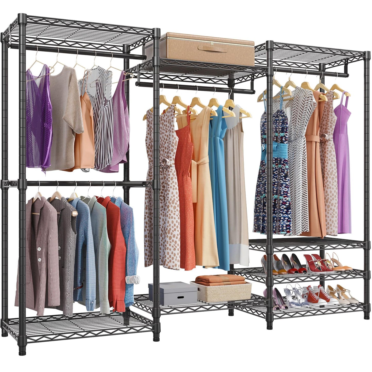 VIPEK V5 Heavy Duty Clothes Rack, Portable Closet Wardrobe with 4 Hanging Rods & 8 Shelves, Freestanding Adjustable Garment Rack for Bedroom, Walk-in Closet, 890 lbs Capacity, Black, 68.9" L