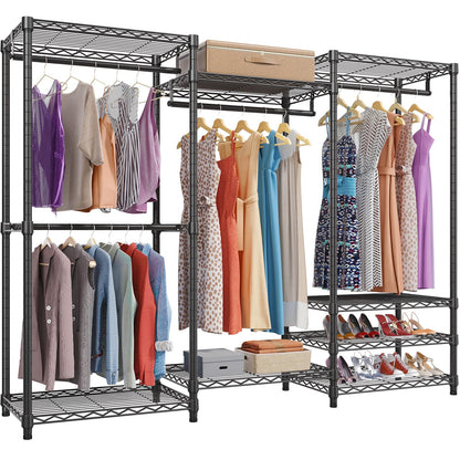 VIPEK V5 Heavy Duty Clothes Rack, Portable Closet Wardrobe with 4 Hanging Rods & 8 Shelves, Freestanding Adjustable Garment Rack for Bedroom, Walk-in Closet, 890 lbs Capacity, Black, 68.9" L