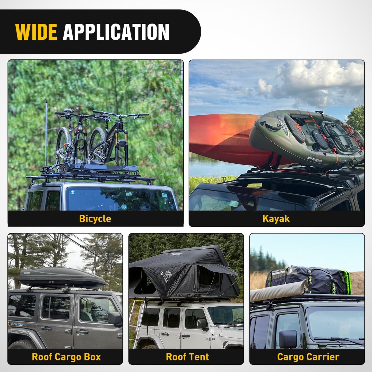 Nilight 300LBS Roof Rack Cross Bars Compatible with Jeep Wrangler JK JKU 2007-2018 JL JLU 2018-2026 Gladiator JT 2020-2026 Hardtop Models, Adjustable Iron Crossbars for Cargo Carrier Luggage Box Tent
