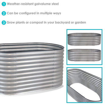 Sunnydaze 62.5-Inch Oval Raised Garden Bed Outdoor - Modular Raised Garden Bed with Rubber Edge Trim - Silver