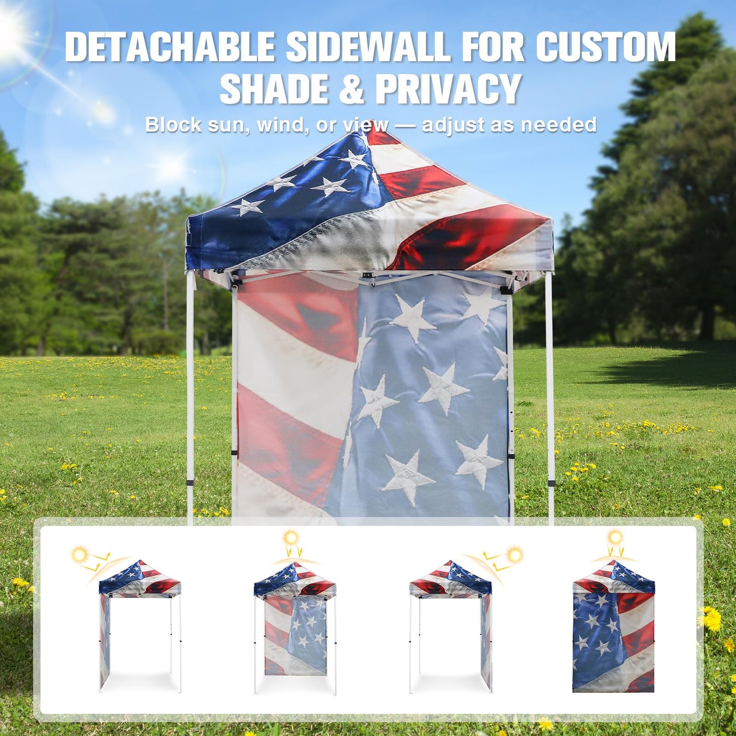 EAGLE PEAK Pop up Canopy 5x5, Outdoor Portable Canopy Tent with One Removable Sunwall, Carry Bag Included, Stars and Stripes