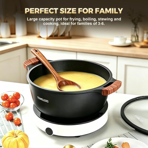 ITSMILLERS Nonstick Stock Pot, 6.5 Qt Soup Stock Pot with Strainer Lid, Induction Cooking Pot with Visible Lid for Pasta,Spaghetti, Ceramic Casserole Makes for Effortless Cleanup