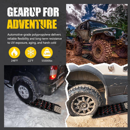 BUNKER INDUST Offroad Traction Board with Jack Base,Pair 47.24"L x 14"W Recovery Track Tire Traction Mat -Black Sand,Mud,Snow Ramps (Replaceable Dual Colors Teeth/Rugged Steel Plate) Gen 11th