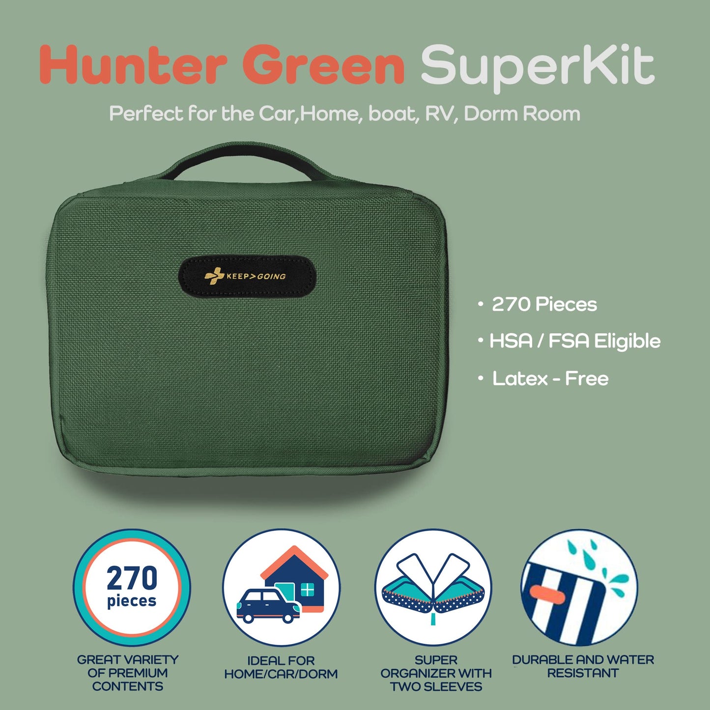 Keep Going Travel First Aid Kit Bundle of 2 Kits, First Aid Kit for Car, Home, Dorm, & Boat with Latex-Free Bandages – Travel Kit Bundle for Families