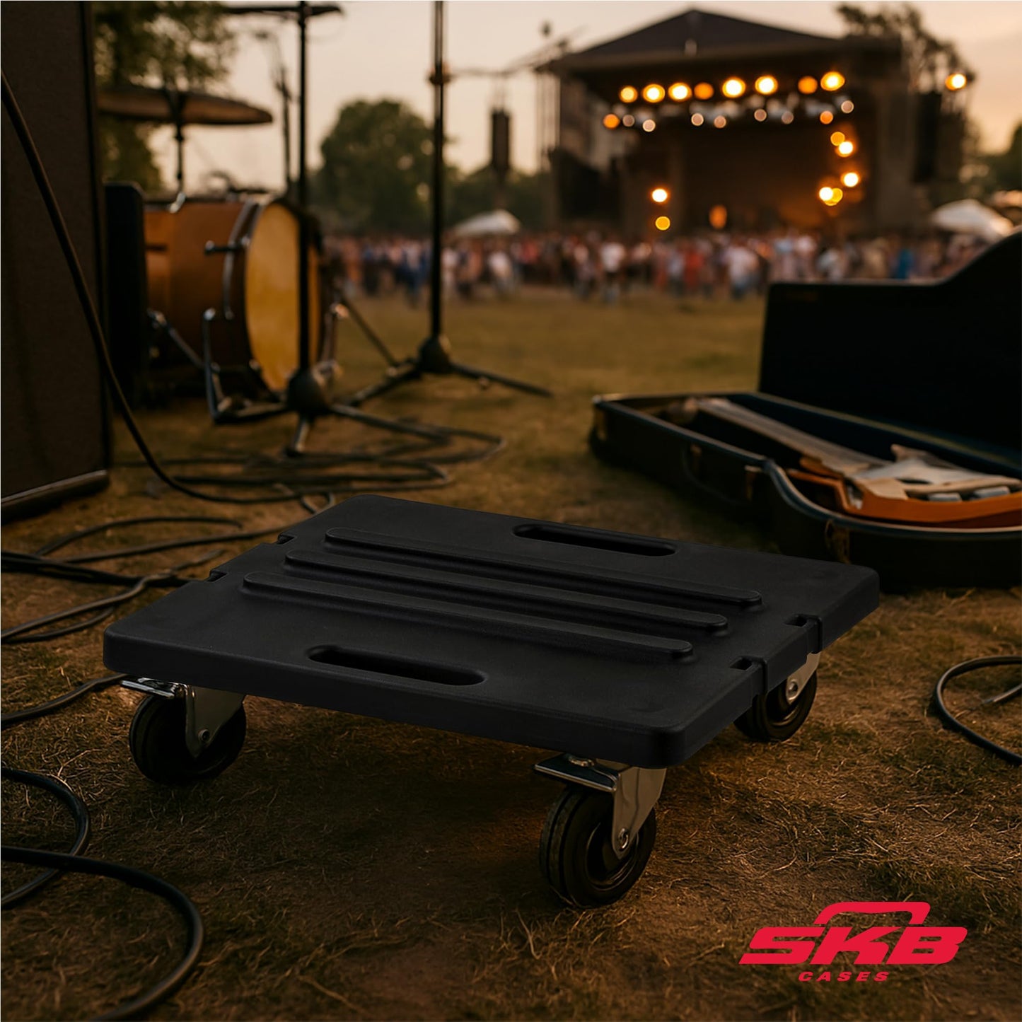 SKB Roto Rack/Shallow Rack Caster Platform with 4 Locking Wheels for Transport, 2 42-Inch Straps to Secure Caster Board to Rack, Black
