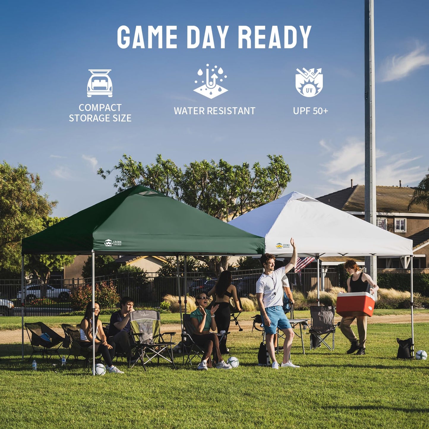 CROWN SHADES 12x12 Pop Up Canopy Outside Canopy, Patented CenterLok One Push Tent with Wheeled Carry Bag, Bonus 8 Stakes and 4 Ropes, Forest Green
