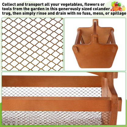 Teenyyou Garden Harvest Basket Mesh Storage with Handle Versatile Gardening Fruits Vegetables Gathering Basket Garden Supply Gardener Gift Spring for Washing Holding(Brown,13.4in)