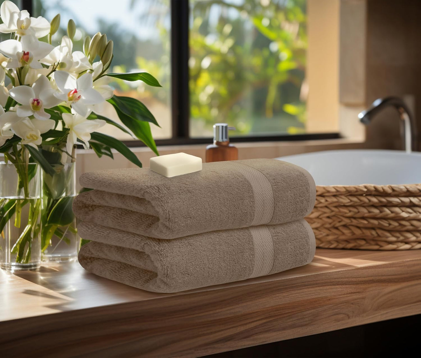 Avalon Towels Luxury 8-Piece Beige Towel Set - 100% Ring Spun Cotton, Highly Absorbent, Ideal for Spa & Gym