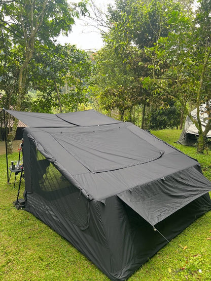 CAMVIL 2025 Upgraded Canvas Inflatable Camping Tent with Pump, Easy Setup Blow Up Air Tent for Camping,No Assembly Needed Air Tent with Mesh Skylight Windows&Doors (Black)