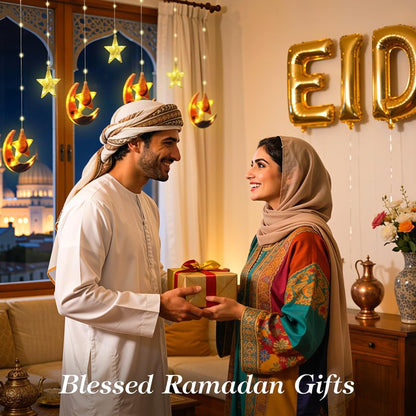 Lewondr Ramadan Curtain String Lights, 138 LED Moon Star Fairy Lights with 6H Timer, 8 Modes, Remote Control, USB Powered Curtain String Light, Eid Mubarak Decorations for Ramadan Home Decorations