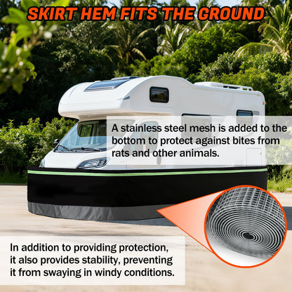 JeCgRrY RV Skirt for Travel Trailer, Panels Wind and Snow Proof, Camper skirting, All-Weather Protection Barrier with Easy Installation Kit Night Reflective Strip(2.6ft High,20m/65ft)