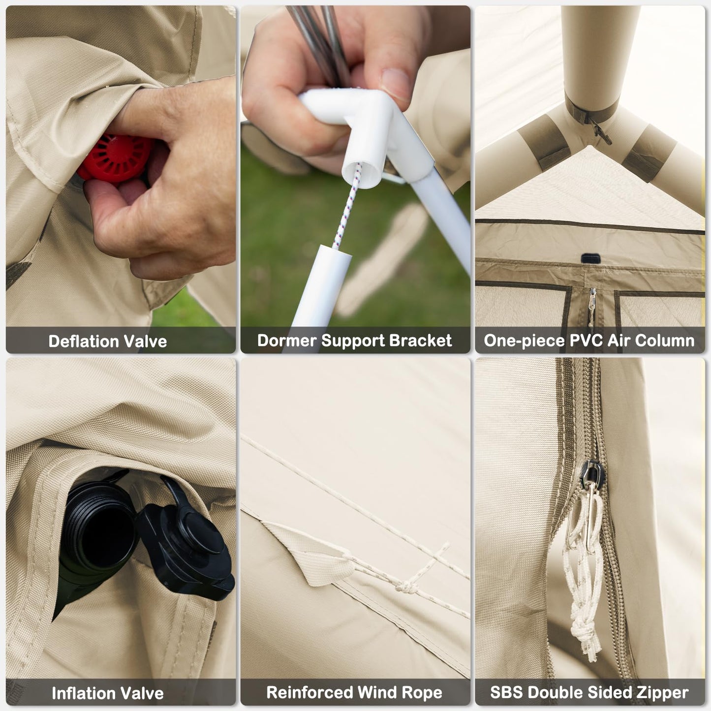 SANHOVO Inflatable Tents for Camping - Easy Blow Up Glamping Tent with Hand Pump, Hot Tent with Stove Jack Waterproof PVC Air Inflatable Tent House for Family Weekend Camping 4-6 Person 4 Season
