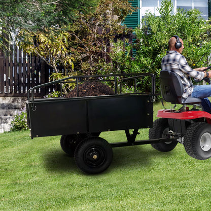 750 LBS Utility Trailer, 15 Cu.Ft Heavy Duty Steel Dump Cart Garden Trailer, with Removable Sides, Hand Pull & Foot Pedal Wagon for ATV, UTV, Lawn Mower, Tractor, Multipurpose Yard Trailer, Black
