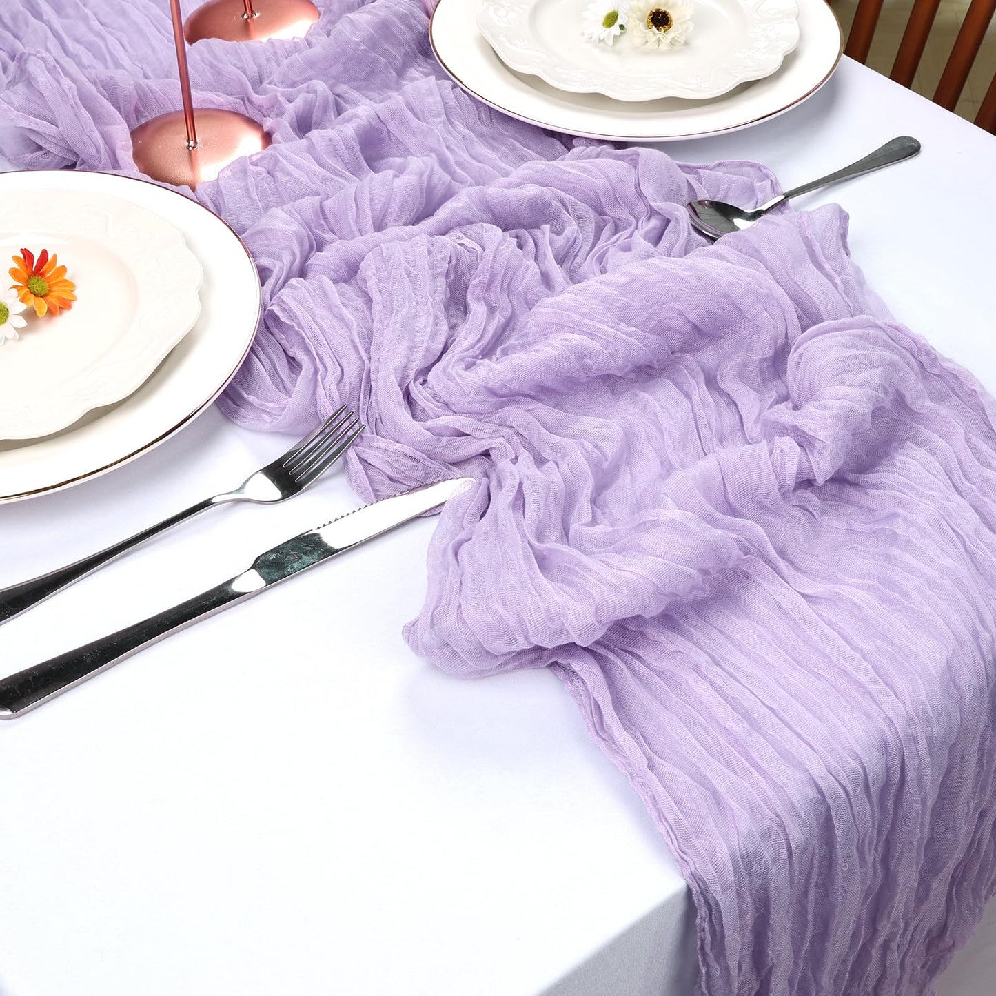 RestfulGlow 6 Pack Lavender Purple Cheesecloth Table Runner 10FT Boho Cheese Cloths Fabric Table Runners 120 Inch Rustic Sheer for Summer Wedding Birthday Party Baby Shower Home Decorations