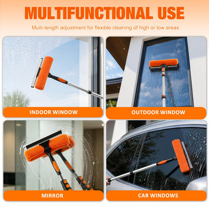 LAANPOLE 36FT Window Squeegee with Extension Pole, 2-in-1 Squeegee for Window Cleaning, Professional Cleaning Kit for Home with 30FT Telescoping Pole for Outdoor Indoor Use