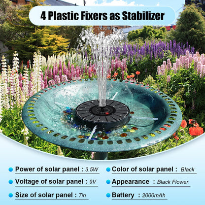 SZMP Solar Fountain - Efficient Outdoor Bird Bath Fountain with 2000mAh Battery | Black Panel