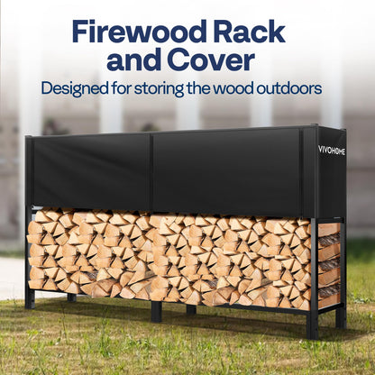 VIVOHOME Upgraded Heavy Duty 8 ft 1/2 Cord Firewood Rack Outdoor with Cover Combo Set, Thick Steel Log Holder Up to 3300 lb, Fire Wood Pile Storage Stand Organizer Black