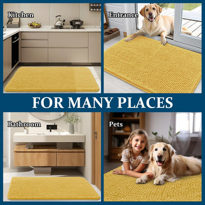 OLANLY Dog Door Mat - Absorbent Non-Slip Chenille for Muddy Paws | 35x24 Yellow Indoor Entryway Carpet