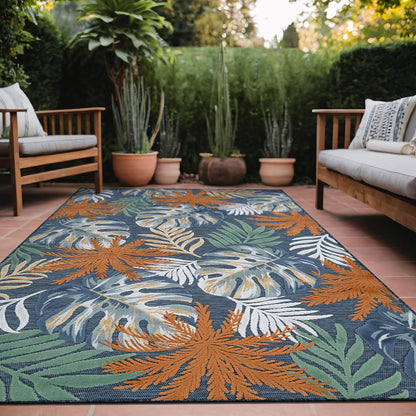 Luul Home Floral Indoor Outdoor Rugs 8x10 Large Area Rug for Living Room, Patio Decor, Kitchen, and Entryway Rug, Washable Stain Resistant Outside Carpet Midnight 8 x 10