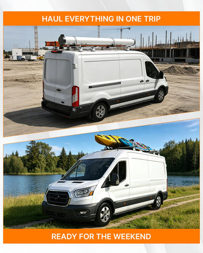 MELIPRON Aluminum Van Roof Rack Fit for Ford Transit, Ram Promaster, Nissan NV, No Drill Cargo Van Ladder Rack, Aerodynamic Quiet T-Slot 3 Crossbars, Black