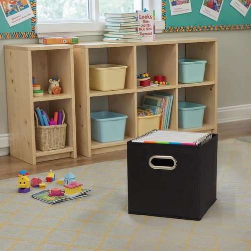 Household Essentials Foldable Fabric Storage Bins - 6-Piece Set, Sturdy Poly-Woven Fabric, Classic Black