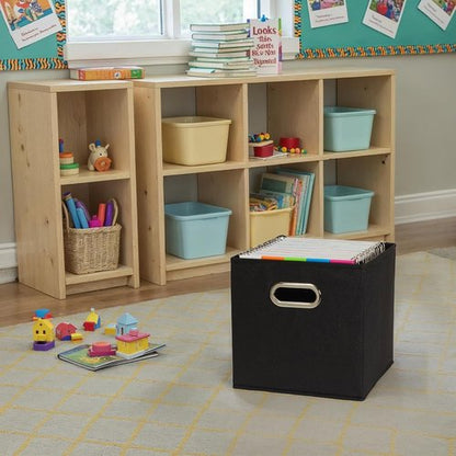 Household Essentials Foldable Fabric Storage Bins - 6-Piece Set, Sturdy Poly-Woven Fabric, Classic Black