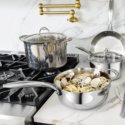 KEAWELL K3 Premium 8-Quart Tri-Ply Stainless Steel Stockpot with Lid, Induction & Oven Safe up to 600°F, Even Heating, Professional Cookware for All Stovetops (8-Qt)