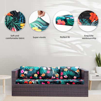 Skiennix 8Pcs Stretch Patio Cushion Covers - Washable & Reusable Outdoor Sofa Slipcovers | Flowered Leaves Design