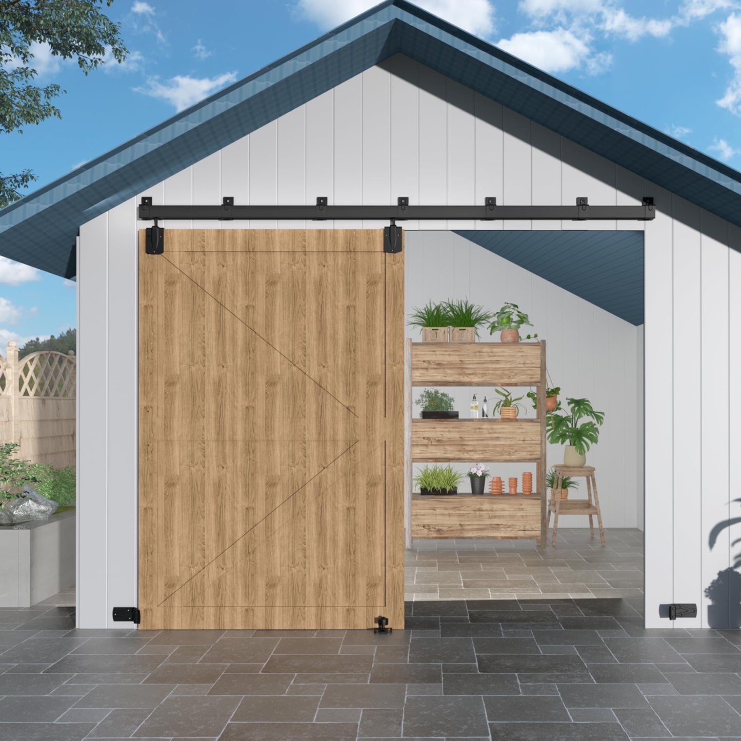 10FT Heavy Duty Exterior Barn Door Hardware Kit, BarnBase Box Rail Hardware kit, Outdoor Barn Door Hardware Kit for 1 Door(Door not Include), 450 lbs Capacity, Black