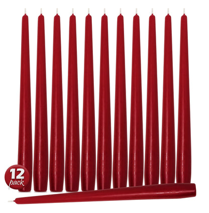 Hyoola Tall Taper Candles - 12 Inch Cherry Red Unscented Dripless Taper Candles - 10 Hour Burn Time - 12 Pack