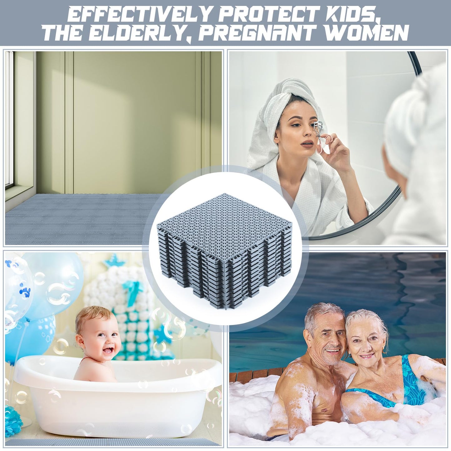 Huwena 100 Pack Drainage Mats Interlocking Tiles 10" x 10" Rubber Floor Tiles Rubber Mats Non Slip Modular Interlocking Cushion Pool Deck Cushion for Garage Patio Greenhouse Outdoor Indoor