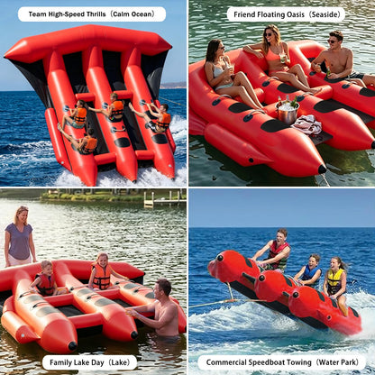 GYUEM Inflatable Towable Tubes for Boating, 2-6 Riders Flying Boat Tube for Seaside, Lake, Water Park for Water Sports - with Electric Pump, Grab Handles, Tow Points, Speed Safety Valve