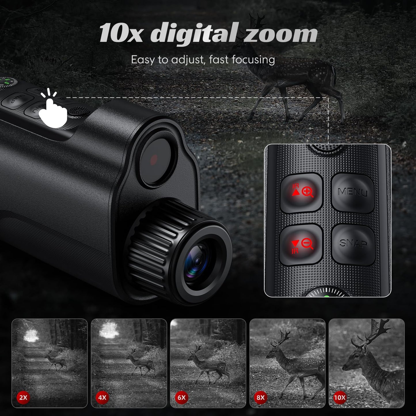 10X Zoom Night Vision Monocular with 800M Range, 5W IR, 2'' HD Sn, Compass & TF Card - Ideal for Camping, Hunting, Wildlife Watching & Outdoor Adventures