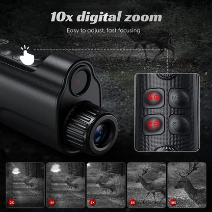 10X Zoom Night Vision Monocular with 800M Range, 5W IR, 2'' HD Sn, Compass & TF Card - Ideal for Camping, Hunting, Wildlife Watching & Outdoor Adventures