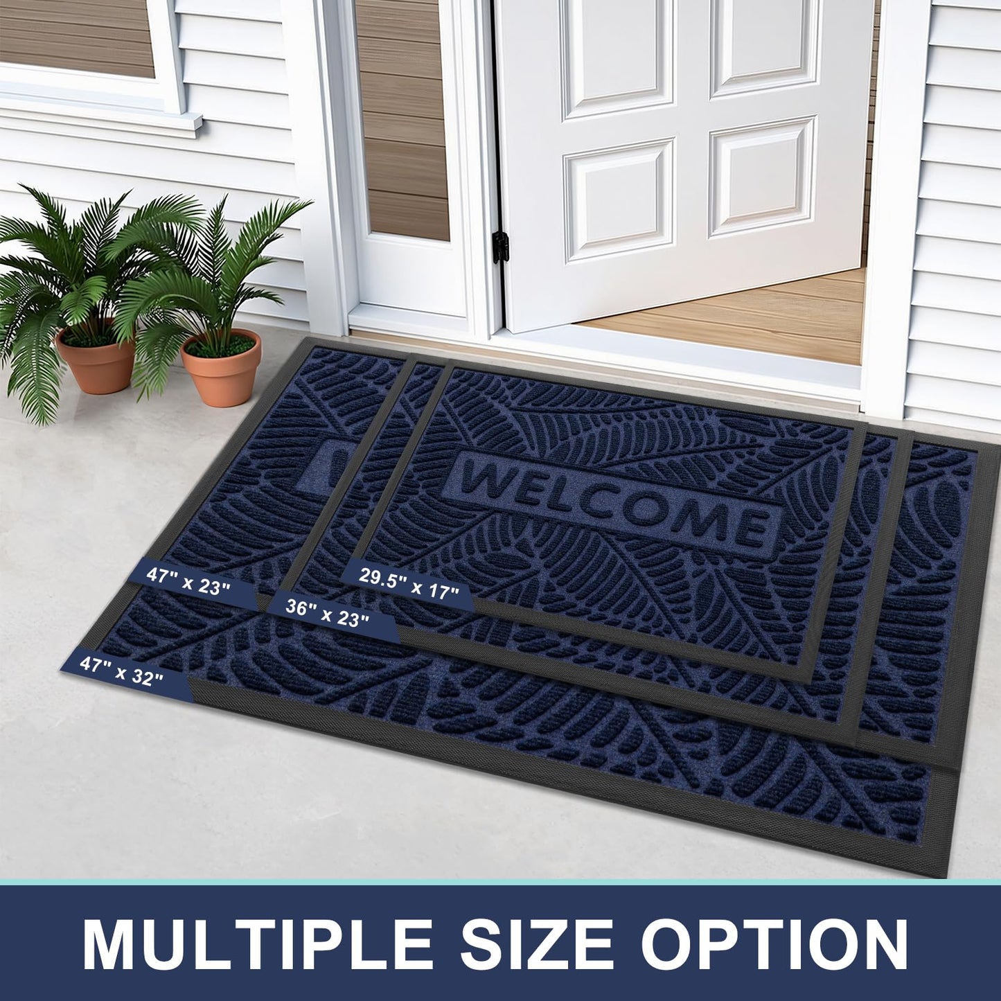 Smiry Welcome Mat Indoor Outdoor, All-Season Waterproof Front Door Mat, Sturdy Natural Rubber Doormat, Non-Slip, Easy Clean, Low Profile Dirt Trapper for Porch Patio Entrance, 71x47, Navy