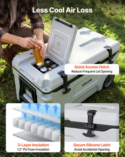 VEVOR Hard Cooler, 52QT Portable Rolling Cooler with Wheels, Leak-Resistant Coolbox Keeps Contents Cool for 48 Hours, Ice Retention Insulated Chests, Ultra-Light for Outdoor Picnics, Grill, Camping