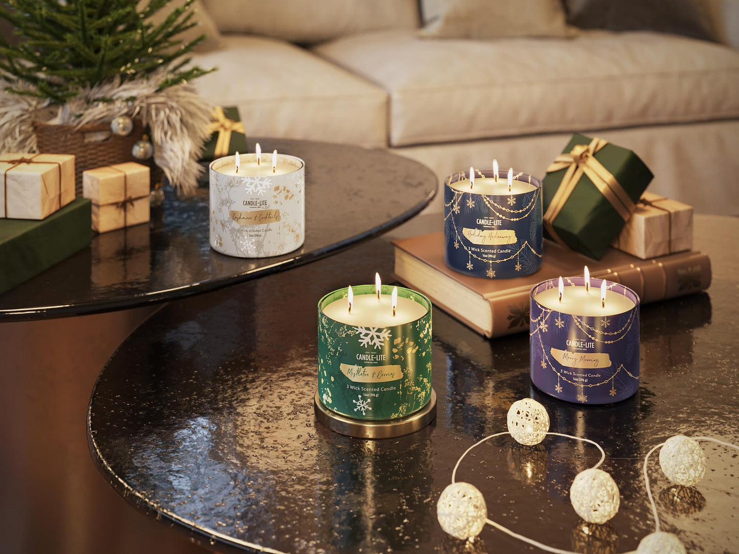 Candle-lite Scented Candles, Holiday Hideaway Scent, 14 oz 3-Wick Jar Candle, Proudly Poured in USA, Christmas Home Decor Candle, 45 Hours of Burn Time, Ideal Gift for Men and Women