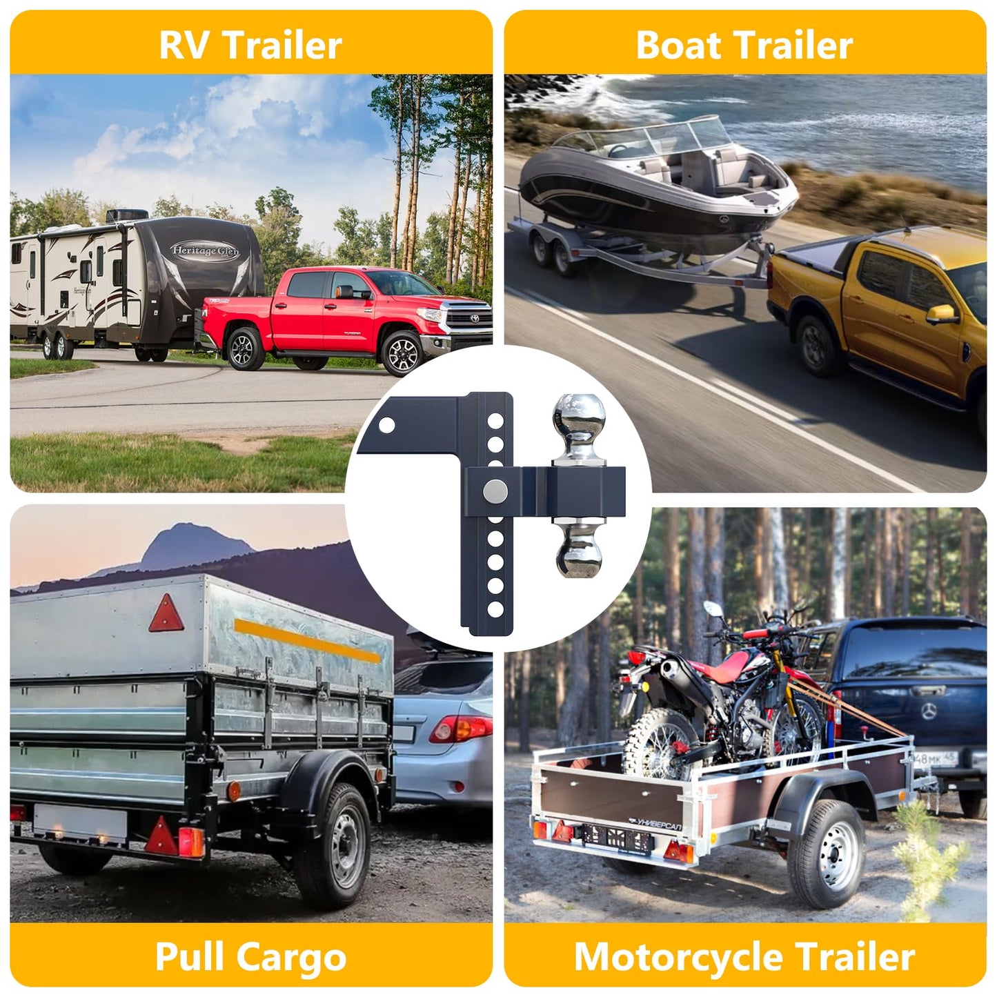 Vullteeon Adjustable Trailer Hitch, Drop Hitch for 2.5 Inch Receiver, 8 inch Aluminum Truck Hitch, 2 and 2-5/16 inch Balls, 18,500 LBLBS GTW, Two Anti-Theft Pins Locks