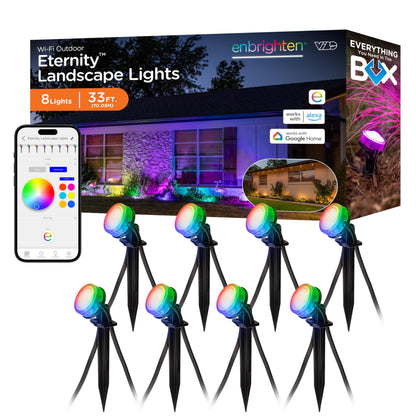 Enbrighten Vibe Eternity Landscape Lights, 33ft, 8 RGBWIC LEDs, Weatherproof, Perfect for Garden, Pathway, and Home Exterior Lighting, Smart App Control, Compatible with Alexa, Google Home, 83789