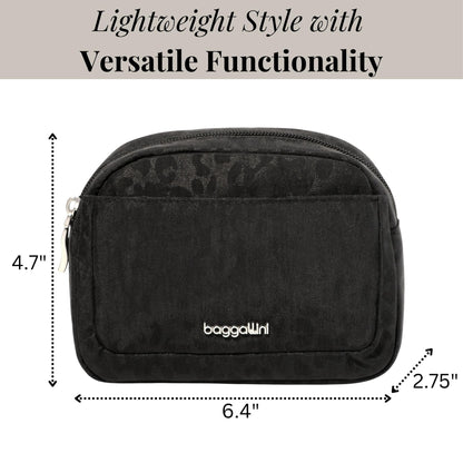Baggallini Travel Accessory Bundle - Compression Cube 3-piece set + Clear Travel Pouches + Small Pocket Cosmetic + Hanging Travel Toiletry Kit