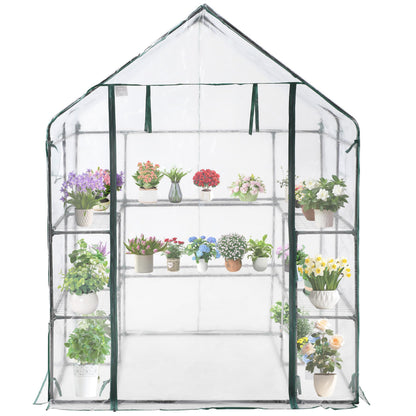 SUNGIFT Greenhouses for Outdoors, Upgraded PVC Cover Walk-in Greenhouse Kit 57x61x80 Inch, Zippered Windows Mesh Door, Plant Garden Hot House for Outside, Clear