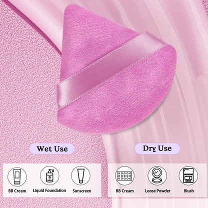 Pimoys 6 Pieces Powder Puff Face Makeup Sponge Soft Velour Triangle Powder Puffs Beauty Sponge Stocking Stuffers for Loose Powder (Black, Pink)