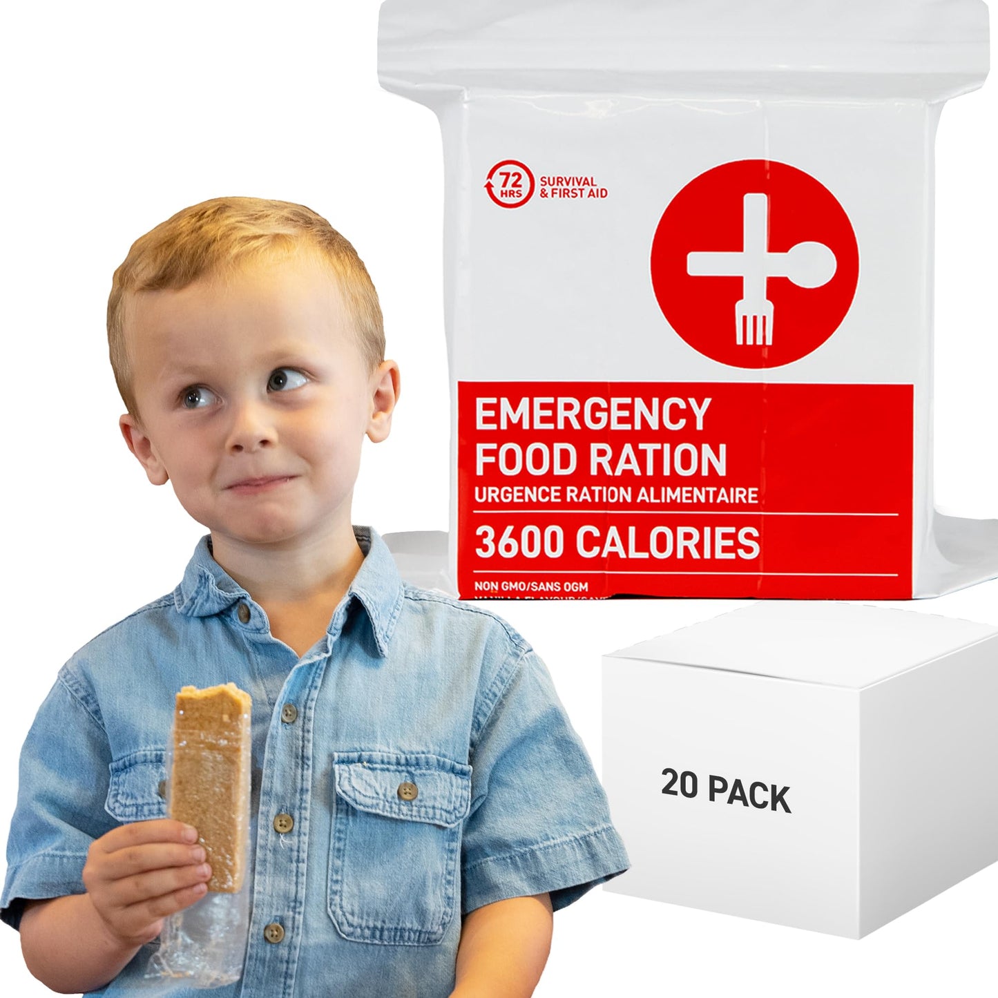 72HRS Food Ration Bar Emergency Rations (20 PACK), 3600 Calories for 72 Hours, 5 Year Shelf Life Emergency Kit Ration Bars for Bug Out Bag Backpack for Survival Kits Supplies and Emergency Food Supply