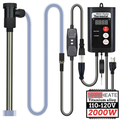 JHAOHEATE Portable Titanium Immersion Bathtub & Pool Water Heater 2000W 120V Electric Submersible Water Heater with Thermosta & GFCI Leakage Protection for Hot Tub, Spa, Baptistry, Inflatable Pool