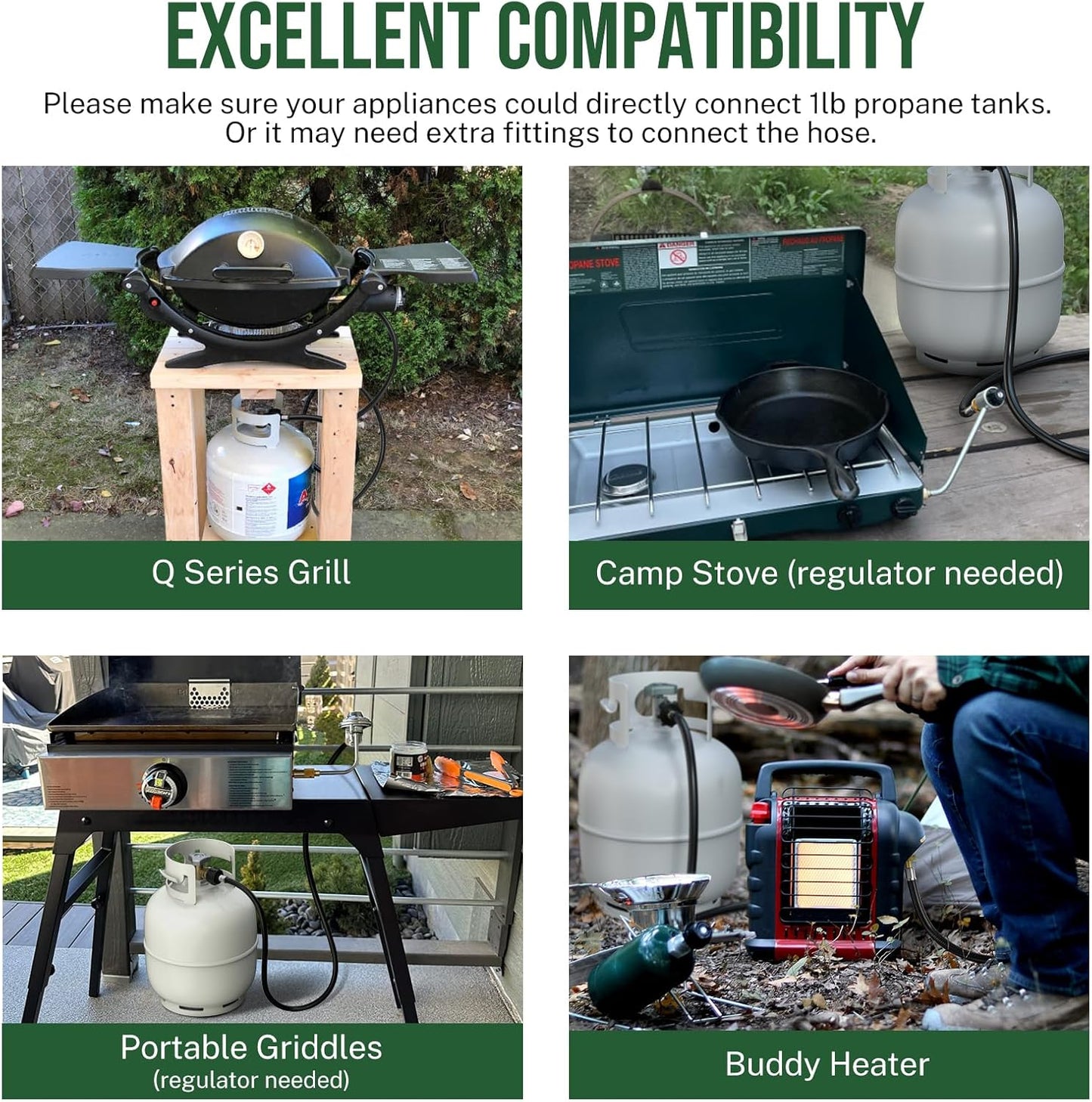 Propane Hose Adapter by [Brand Name] - 6 Feet Converter for 1lb to 20lb Tanks | Compatible with Weber Q Grill & More