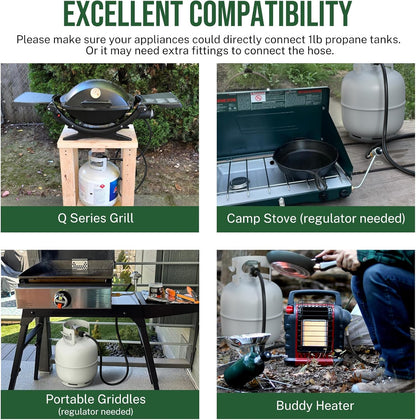 Propane Hose Adapter by [Brand Name] - 6 Feet Converter for 1lb to 20lb Tanks | Compatible with Weber Q Grill & More